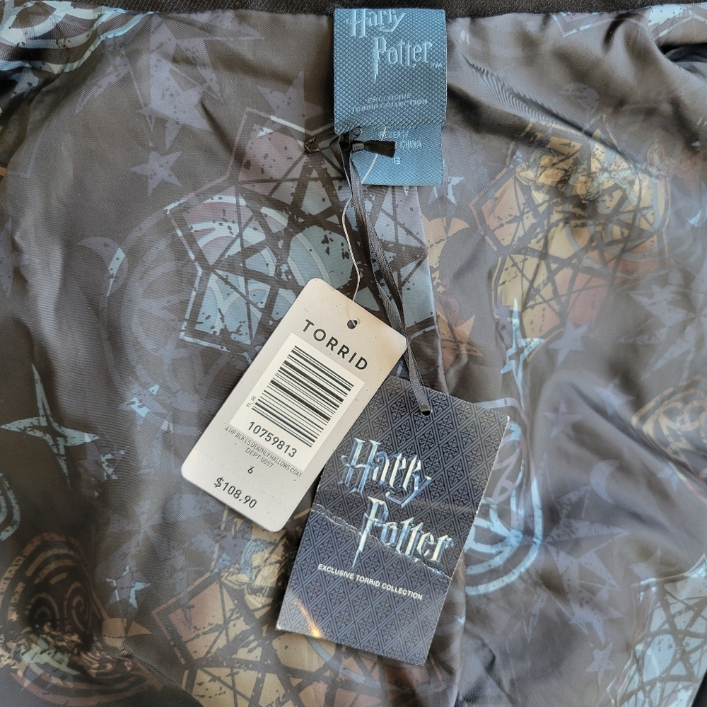 NWT Torrid Harry Potter Deathly Hallows Hooded Trench Coat Black, Size 6 - Picture 9 of 11